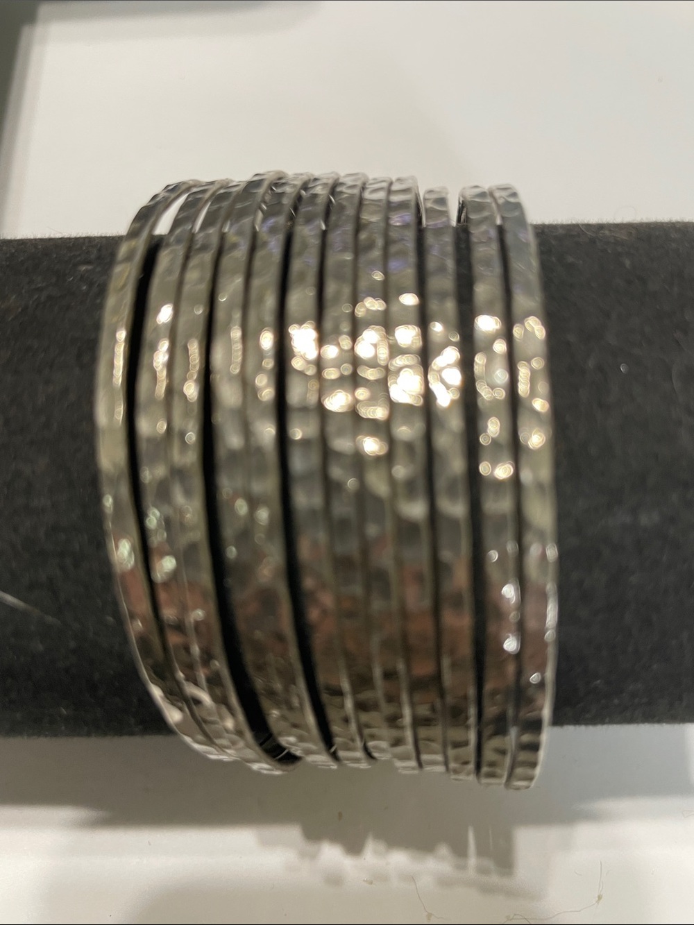 Hammered Silver Tone Bangle Bracelet Stack   D’s
